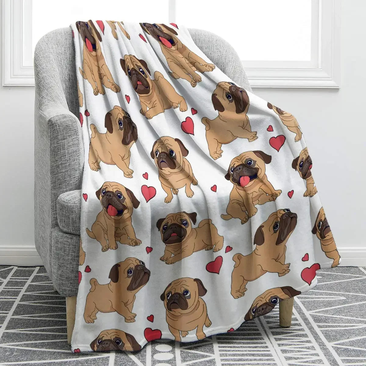 Couverture pour chien carlin, douce et chaude, en flanelle, pour lit, chaise, canapé.