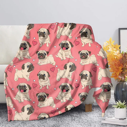 Couverture pour chien carlin, douce et chaude, en flanelle, pour lit, chaise, canapé.